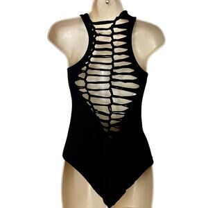 BECCA by Rebecca Virtue Lattice Twist Back Swimsuit One Piece Vamp Goth Biker M